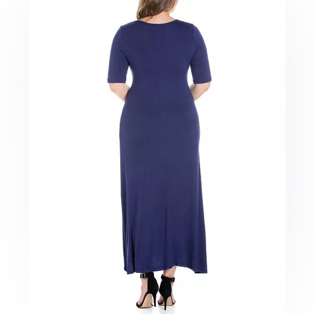 24Seven Comfort Apparel Elbow Length Sleeve Scoop Neck Navy Maxi Dress Size L - Picture 2 of 7
